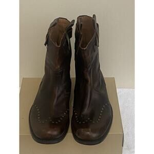 John Varvatos Men’s Distressed Leather Studded Buckle Boots Sz 8.5 Brown
